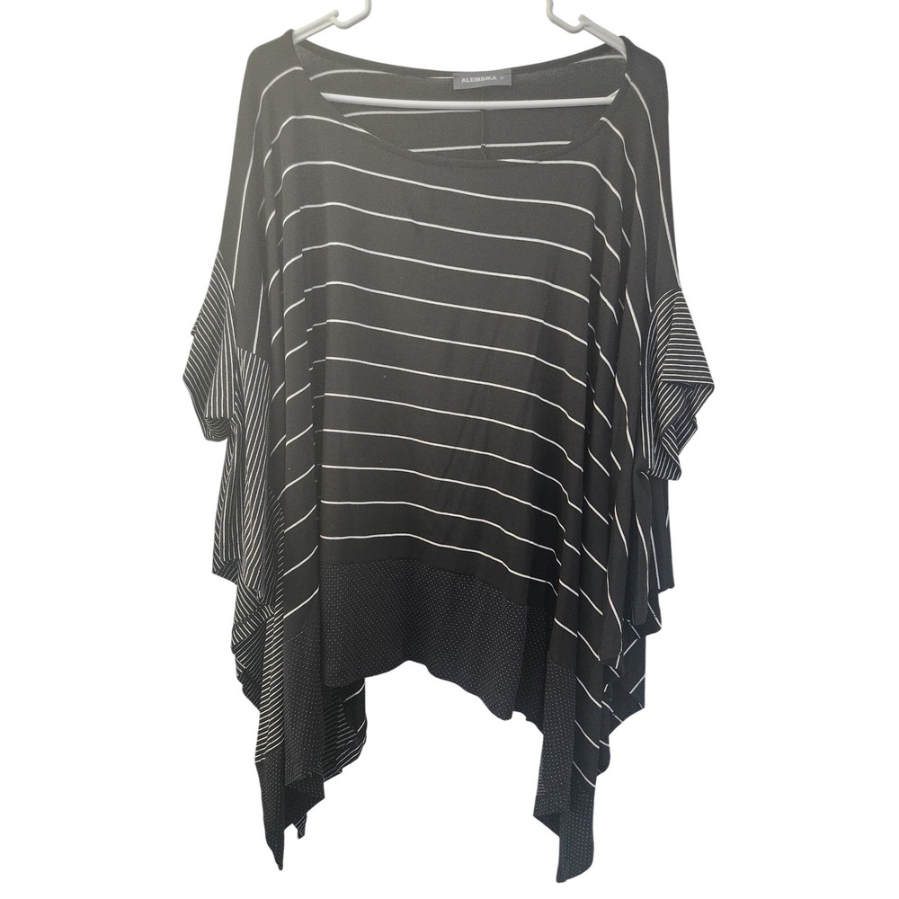 Alembika Black White Striped Polka Dot Oversized Poncho Tunic Top M Lagenlook